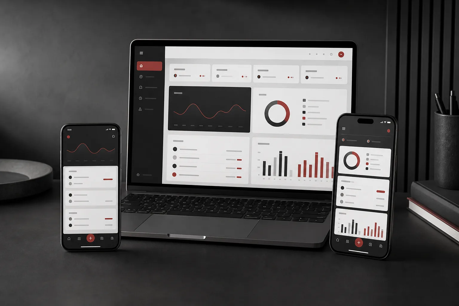 Abgestimmte App-Oberflächen auf Smartphones und Laptop